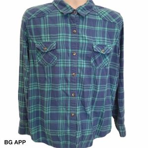 AEO Flannel Blue & Green Button Up Shirt SZ XL